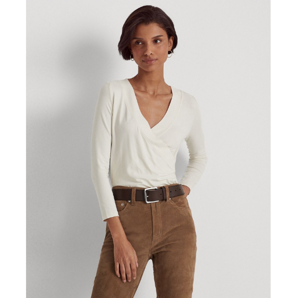 Lauren Ralph Lauren Cream Wrap-Style Long Sleeve Tee